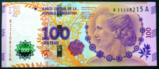 Argentina Banknote 100 Pesos,  Pick 358c Unc 2016 (evita) - Replacement