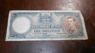 Government Of Fiji 5 Shillings Bank Note 1938 Bank Note 2