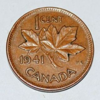 Canada 1941 1 Cent Copper One Canadian Penny Coin