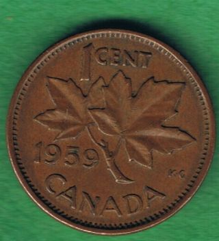 1959 Canada Canadian Elizabeth Ii One Cent Penny Coin Circulated