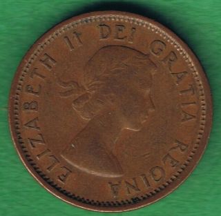 1959 Canada Canadian Elizabeth II One Cent Penny Coin Circulated 2