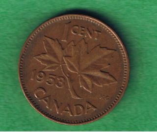 1953 Canada Canadian Elizabeth Ii One Cent Penny Coin Circulated