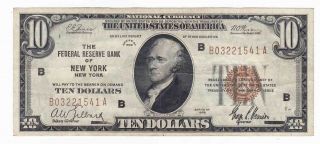 Fr - 1860b 1929 Series $10 York Ny Federal Reserve Bank Note Frbn Very Fine