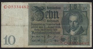 1929 10 Reichsmark Germany Vintage Nazi Old Paper Money Banknote Currency F