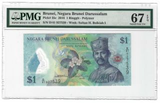 Brunei $1 Ringgit 2016 Polymer,  Pmg 67 Epq Gem Unc,  Grade,  P - 35c