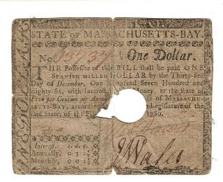 May 10,  1780 State Of Massachusetts 1 One Dollar - Payable 1786