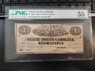 1863 $1 State Of North Carolina,  Raleigh Pmg 55