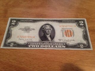 1953 B $2 Two Dollar Bill,  Orange Seal,  United States Note