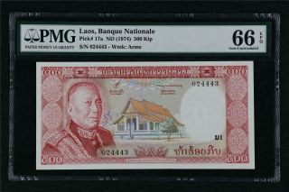 1974 Laos Banque Nationale 500 Kip Pick 17a Pmg 66 Epq Gem Unc