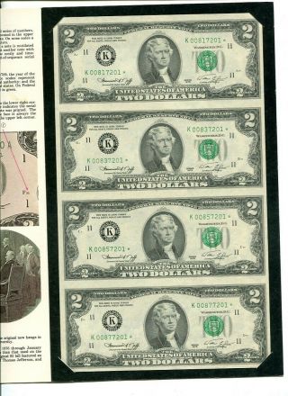 1976 $2 Dallas Texas 4 Note Uncut Star Sheet Choice Cu 2520m