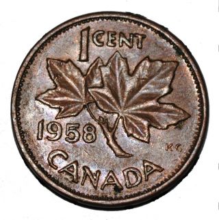 Canada 1958 1 Cent Copper One Canadian Penny Coin