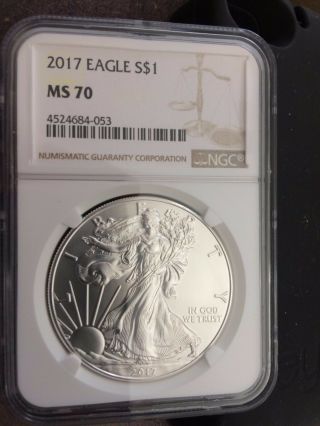 2017 $1 American Silver Eagle Ngc Ms70 Brown Label