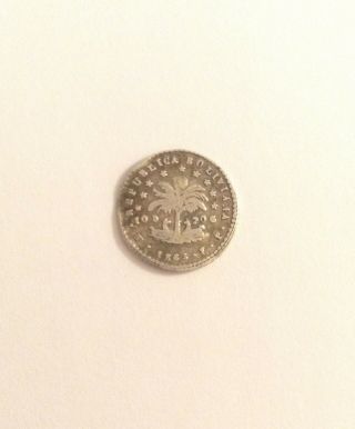 1862 Bolivia 1/2 Sol 66.  7 Simon Bolivar Silver Coin
