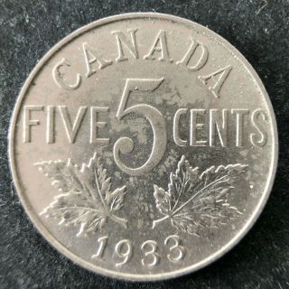 1933 Canada 5 Cents Nickel In Very