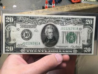 $20 1928 Federal Reserve Note Kansas City J - A Block