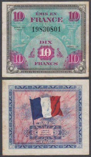 France - Wwii Allied Military Currency,  10 Francs,  1944,  Vf,  P - 116
