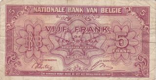 5 FRANCS VG - FINE BANKNOTE FROM GERMAN OCCUPIED BELGIUM 1943 PICK - 121 2