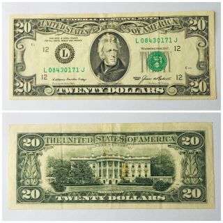 1985 $20 Twenty Dollar Bill Note Federal Reserve Currency Old Money L08430171j
