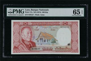 1974 Laos Banque Nationale 500 Kip Pick 17a Pmg 65 Epq Gem Unc