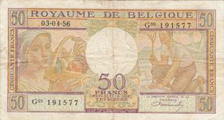 50 Francs Fine Banknote From Belgium 1956 Pick - 133
