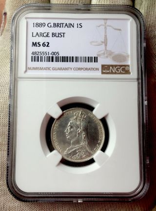 Great Britain Silver 1 Shilling 1889 Ms 62 Ngc 4825551 - 005