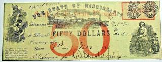 1862 The State Of Mississippi $50 Cr33a Vf,