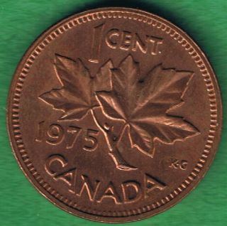 1975 Canada Canadian Elizabeth Ii One Cent Penny Coin Circulated Au