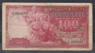 Latvia,  1939 100 Latu Banknote Serial A 042634