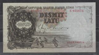 Latvia,  1937 10 Latu Banknote Serial E 051674