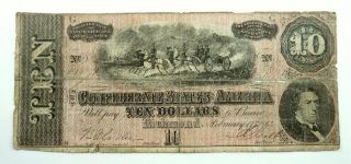 1864 The Confederate States Of American $10.  00 / Ten Dollars Obsolete Banknote