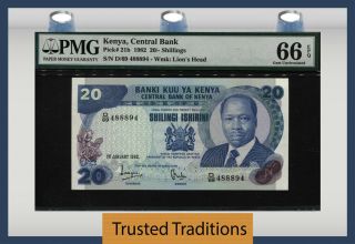 Tt Pk 21b 1982 Kenya 20/ - Shillings " President Moi " Pmg 66 Epq Scarcely Graded