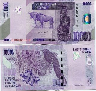 Congo 10000 10,  000 Francs 2013 P 103 Sign Unc