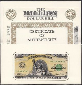 Authentic I.  A.  M.  One 1 Million United States U.  S.  A - Usa Dollars Banknote,  1988