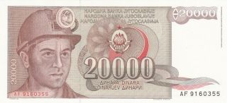20 000 Dinara Unc Banknote From Yugoslavia 1987 Pick - 95