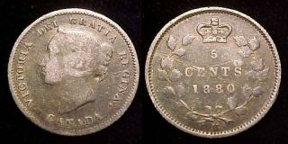 . 925 Sterling Silver 1880 H Canada 5 Cents Km 2 Victoria Heaton Bb 9