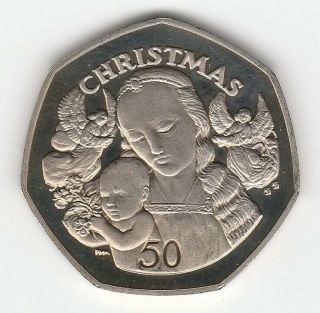 2000 Fifty Pence 50p Gibraltar Christmas Madonna And Child With Angels Xmass Bb
