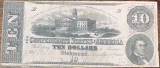 1862 Confederate States Of America $10 Csa Vf