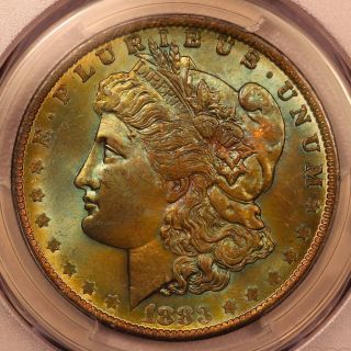 1883 - O Morgan Silver Dollar Pcgs Ms64 Attractive Rainbow Toning