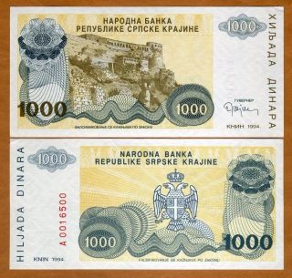 Croatia,  Knin 1000 Dinara,  1994,  P - R30,  Unc Bosnian War