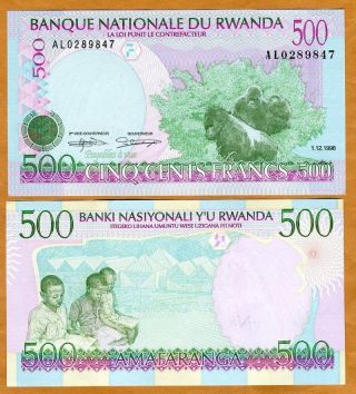 Rwanda,  500 Francs,  1998,  P - 26,  Unc Gorilla