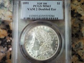 Top 100 1891 - P Morgan " Vam - 2 " Silver Dollar,  Pcgs Ms - 63