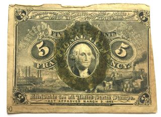 1863 George Washington - United States 5 Cent Fractional Currency (2nd) Issue