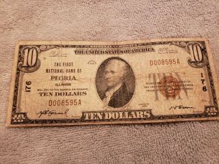 $10 1929 The First National Bank Of Peoria Il Bank Note