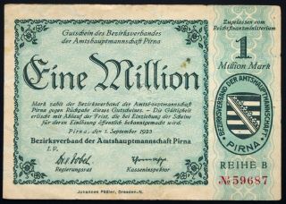 Pirna 1923 1 Million Mark Inflation Notgeld German Banknote