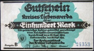 Liebenwerda 1922 100 Mark Early Inflation Notgeld German Series B
