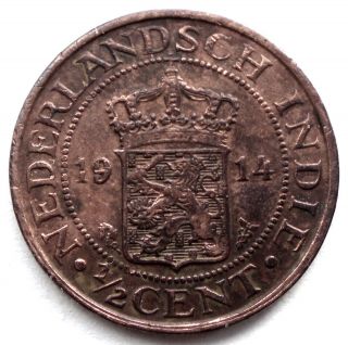 Netherlands East Indies 1/2 Cent 1914 Km 314.  1 Ll1.  3