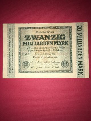 Reichsbanknote Zwanzig Milliarden Mark Banknote Pic118 1.  10.  23 5