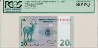 Banque Centrale Du Congo Congo 20 Centimes 1997 Pcgs 68ppq