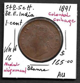 1891 Straits Settlements Large 1 Cent Coin - Book Value $165