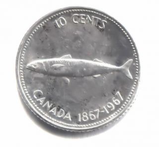 Silver 1967 Canadian Ten Cent Canada Centennial Dime Coin Queen Elizabeth Ii